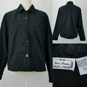Sara Studio Women Small Black Embroidery Eyelets Lined Lightweight Cotton Jacket - Imagen 1 de 7
