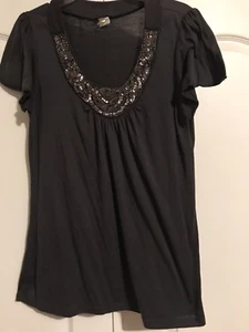 Agenda Grey Embellished Short Sleeve Size XL Blouse - Picture 1 of 5