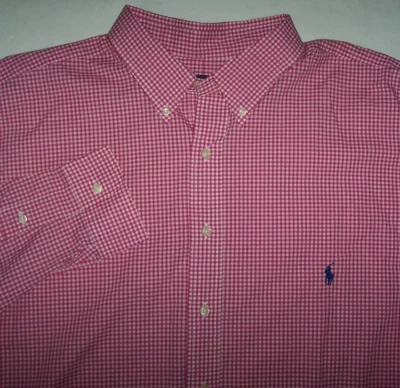 NWT Ralph Lauren PINK/WHITE GINGHAM Check Smooth Shirt Men's 2XLT NAVY Polo Pony - Image 1 of 4