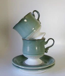 TWO DENBY CASTILLE GREEN CUPS & SAUCERS - GOOD CONDITION - Picture 1 of 2