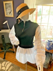Knit Top Two4 Contrasting Long Sleeve Top PEPLUM for Women New - Picture 1 of 2