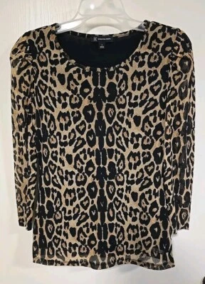 Top de cuello barco con estampado de leopardo INC para mujer, talla pequeña  Foto 1 de 4