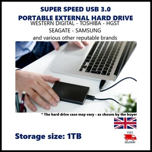 1TB PORTABLE EXTERNAL DRIVE HDD Xbox PC MAC PS4 USB3.0 HGST WD Samsung Seagate - Picture 1 of 3