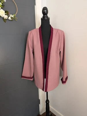 Blazer vintage Anthony Richards frente abierto rosa con ribete borgoña talla 12 Foto 1 de 4
