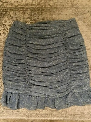 J. O. A. Marca Mujer Falda XS Rayón Elegante Azul Con Lunares Amarillos Volantes Dobladillo Foto 1 de 2