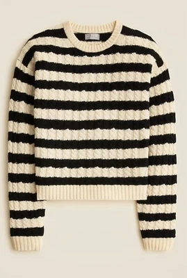 NWT J. Crew Perfect cashmere cable-knit crewneck sweater in stripe XS $248 - Image 1 of 4