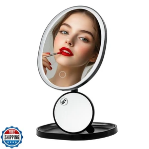 OFENTE 9" Wiederaufladbarer Beleuchteter Tisch Schminkspiegel mit Mini Magnet 10X - Bild 1 von 5