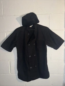 Chefwear USA Black Chef Coat Unisex Size Small With Cooking Cap Chef Hat Uniform - Picture 1 of 7