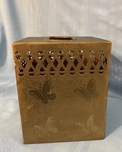 Brass Square Box Tissue Cover Butterflies Cutouts Textured India Vintage - Picture 1 of 10