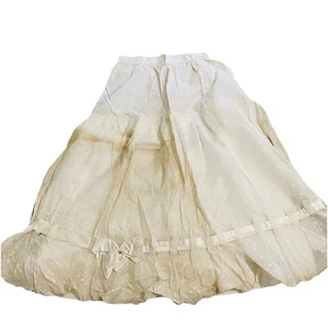 2 Antique Wt Cotton Edwardian Petticoat slip skirt Sz XS S Lace Trim Silk Ribbon - Picture 1 of 10