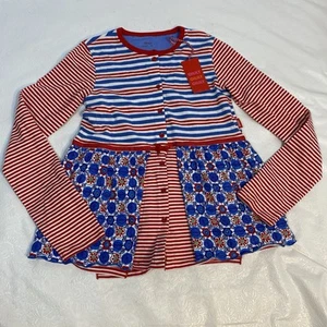 Oilily Girls sz 152 / 12Y Red White Blue Button Front LS Tjoek Jersey Cardigan - Picture 1 of 10