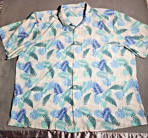 Tommy Bahama Hemd Herren 3XLB Weiß Blau Blätter Knopfleiste Kurzarm Kragen - Bild 1 von 19