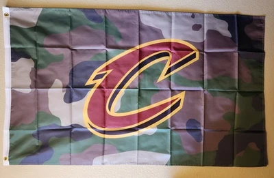 Cleveland Cavaliers Woodland Camo NBA Basketball Flag  Camouflage 3x5 Ft  - Image 1 of 3