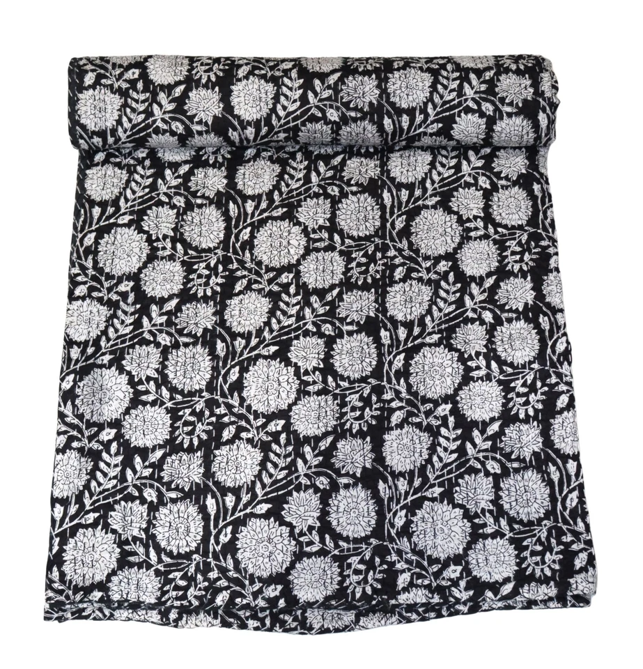 Edredón Kantha de algodón floral tejido a mano indio, colcha, manta Foto 1 de 1