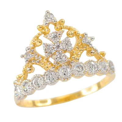 Gold Crown Cross CZ Ring (Available in Yellow/Rose/White Gold) - Image 1 of 4