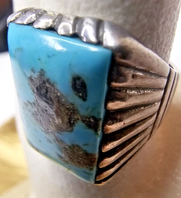 Piedras preciosas de corte cuadrado turquesa con anillo de plata de ley 925 para hombre "talla 10 1/2" Foto 1 de 4