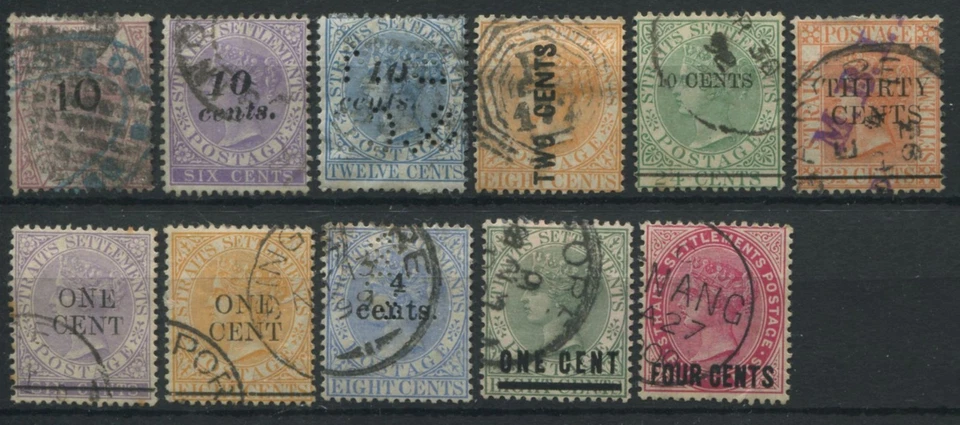 ASENTAMIENTOS DEL ESTRECHO DE MALAYA 1880-99 SURCH (11) USADO INC VARIOS ARTÍCULOS ESCASOS Foto 1 de 1