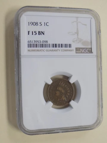 1908 S 1C Indian Head Cent NGC F15 BN Cover