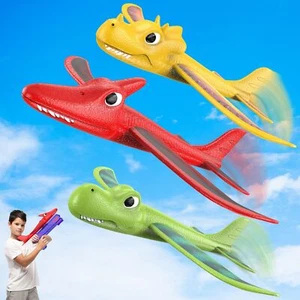 3 Pack Dino Airplane Launcher Toys 2 Flight Modes Foam Glider Catapult Plane ... - Picture 1 of 7