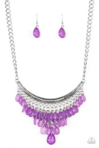 Paparazzi Jewelry Rio Waterfall Purple Silver Necklace Earrings Bead Fringe - Picture 1 of 3