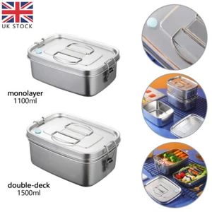 1100/1500ml Double Layer Stainless Steel Lunch Box Sealed Large Capacity Case UK - Picture 1 of 14