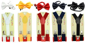 Boys & Girls Clip-on Y-Back Suspender & Bow tie Sets 5 Color - Picture 1 of 6