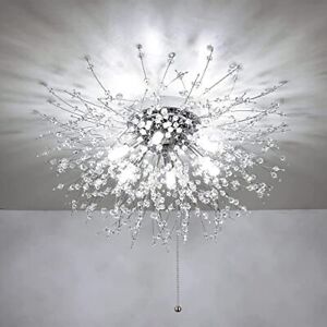 Crystal Flush Mount Ceiling Light Fixture with Pull Chain On/Off Switch LED