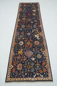 3x10 ft Navy Blue Bidjar Afghan Hand knotted Oriental Transitional Runner Rug - Picture 1 of 16