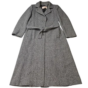 VTG Pendleton Womens Size 8 Trench Coat Tweed Wool Satin Lined Tie Belted - Picture 1 of 13
