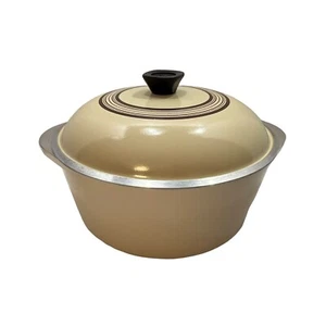 Olla vintage CLUB aluminio amarillo 4 cuartos horno holandés tapa a rayas marrón - Imagen 1 de 13
