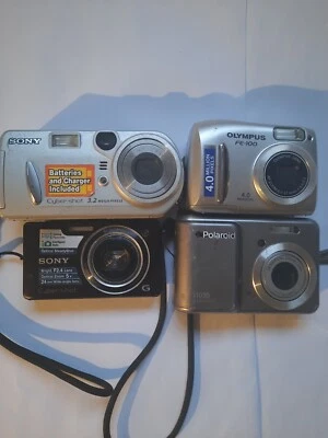 4 Kameras, Sony DSC-W380/Sony DSC-P72/Olympus FE-100/Polaroid i1035 - Bild 1 von 4