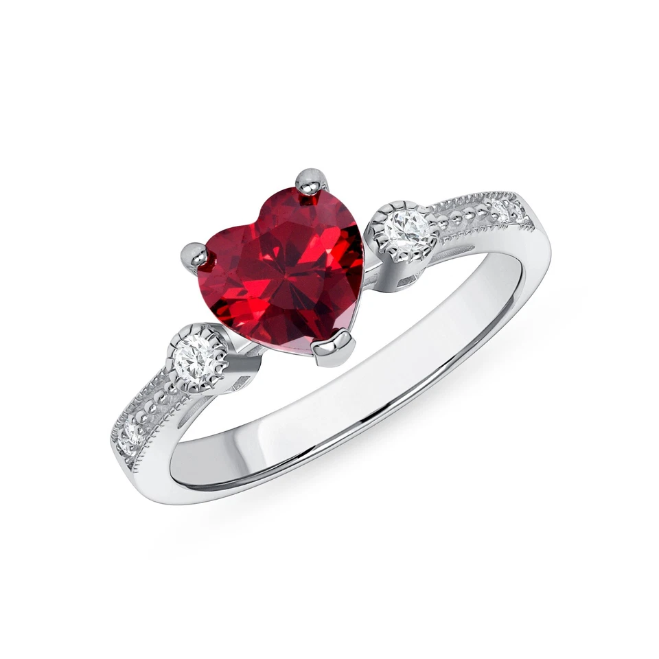 Anillo de promesa de plata esterlina 925 corazón rojo circonita cúbica enchapado en rodio sin níquel Foto 1 de 1
