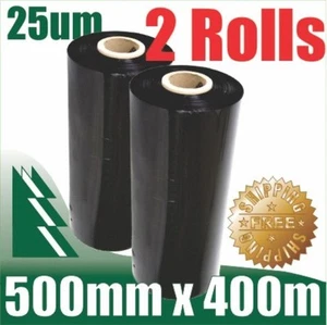 2 Rolls 500mm x 400m 25um Black Stretch Film Pallet Wrap Wrapping BEST PRICE - Picture 1 of 1