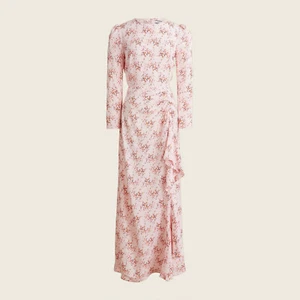 Neu mit Etikett $ 398 J. Crew Damengröße 16 langes Rüschenkleid aus 100 % Seide rosa Freesie Blumenmuster - Bild 1 von 5