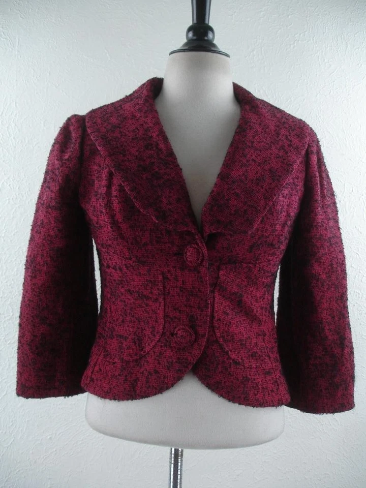 Mujer S De Colección 1920 Años 30 Rojo Negro Nubby Tweed Traje Chaqueta Blazer Abrigo Deportivo Foto 1 de 4