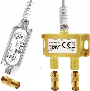2-Fach Antennenverteiler Splitter mit Sat Verstärker digital HD Satellit TV 4K - Bild 1 von 5