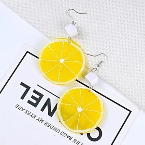 Lemon Slice Ohrringe Ohrhänger Tropfen Obst Ohrringe süß kawaii gelb - Bild 1 von 6