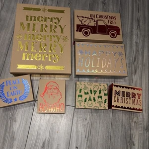 Holiday Style Painted Nesting Boxes Holiday Scenes 7 Boxes! Bubble Truck, Santa - Picture 1 of 9