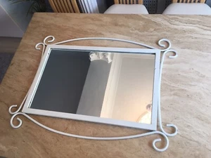 Large Wrought Iron Painted White Heavy Thick Glass High Quality Mirror In VGC - Picture 1 of 9