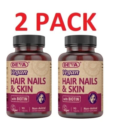 Deva Vegan Hair Nails Skin 90 Tablets with Biotin, 100% Vegetarian (2 pack) - Image 1 of 2