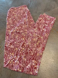 lularoe leggings OS Rose Color With red And Yellow Print - Picture 1 of 2