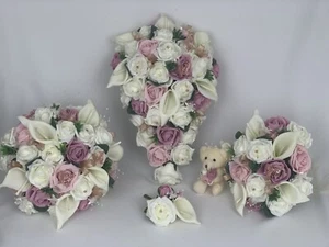 Wedding bouquets Flowers Ivory Rose posy Bride Bridesmaid Flower Girl Wand lily - Picture 1 of 7