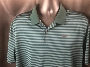 Nike Golf Dri Fit Green Striped Men’s Polo Shirt Size Large XL - Picture 1 of 4