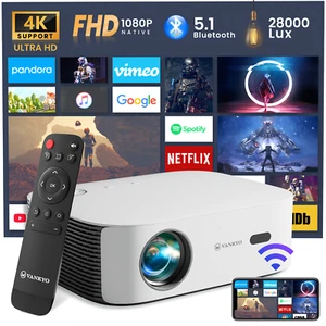 Projector 45000 Lumens 4K 1080P FHD 5G WiFi Bluetooth Video Home Theater HDMI AV - Picture 1 of 61
