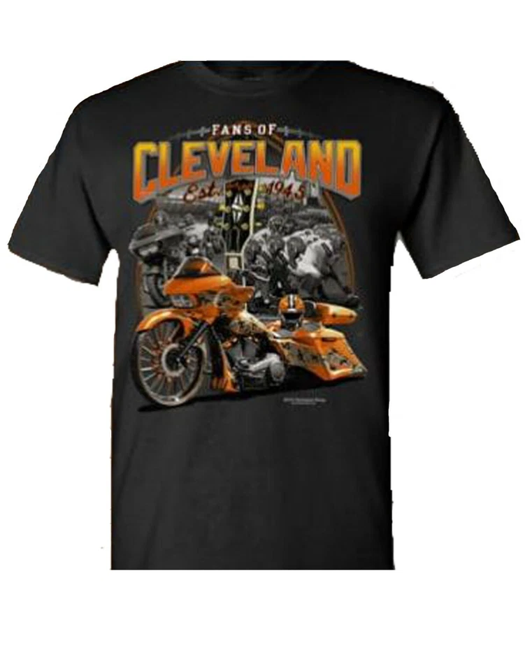 Camiseta de fútbol americano Fans of Cleveland con motocicleta personalizada Foto 1 de 1