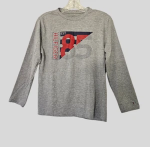 Tommy Hilfiger Boys Long Sleeve Crew Neck Logo T-Shirt Grey Size L - Picture 1 of 9