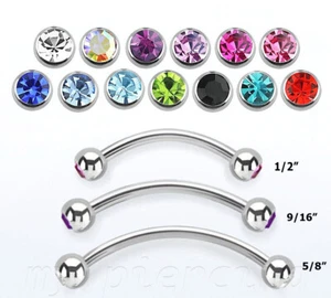 16g Double Gem Surgical Steel Curved Barbell Tongue Snake-Eyes Piercing - Picture 1 of 3
