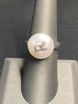 ANILLO SELLO PLATA ESTERLINA 925 Y PERLA LETRA ''R'' TALLA 6,5 Foto 1 de 4