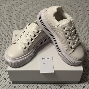 Pollini Calfskin Leather Platform Lace Up Sneakers Trainers UK 2 EU 36 White - Picture 1 of 24