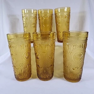 VTG American Concord Amber 8 Oz Tumbler Glassware Glasses by Brockway Set Of 6 - Picture 1 of 4